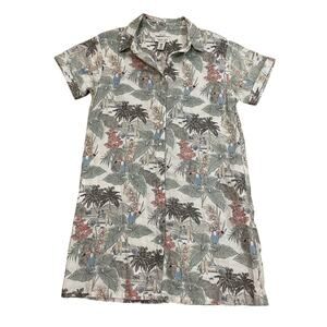 Rachel Zoe M Linen Shirt Dress | Tropical Parrot Print Button Front Resort Vibe